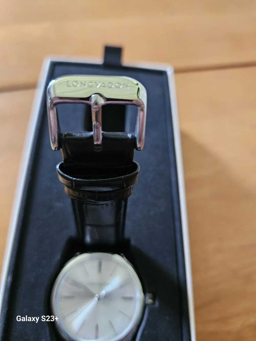 Longvadon NIB! Men's Black Leather and Silver Dial Watch